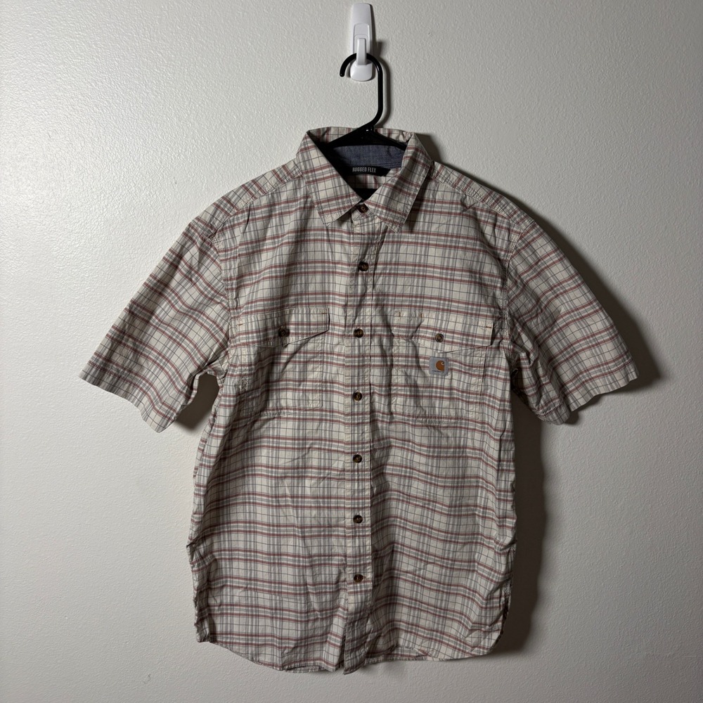 Carhartt Rugged Flex Men Plaid Short Sleeve Button Down Shirt Relaxed Fit Medium